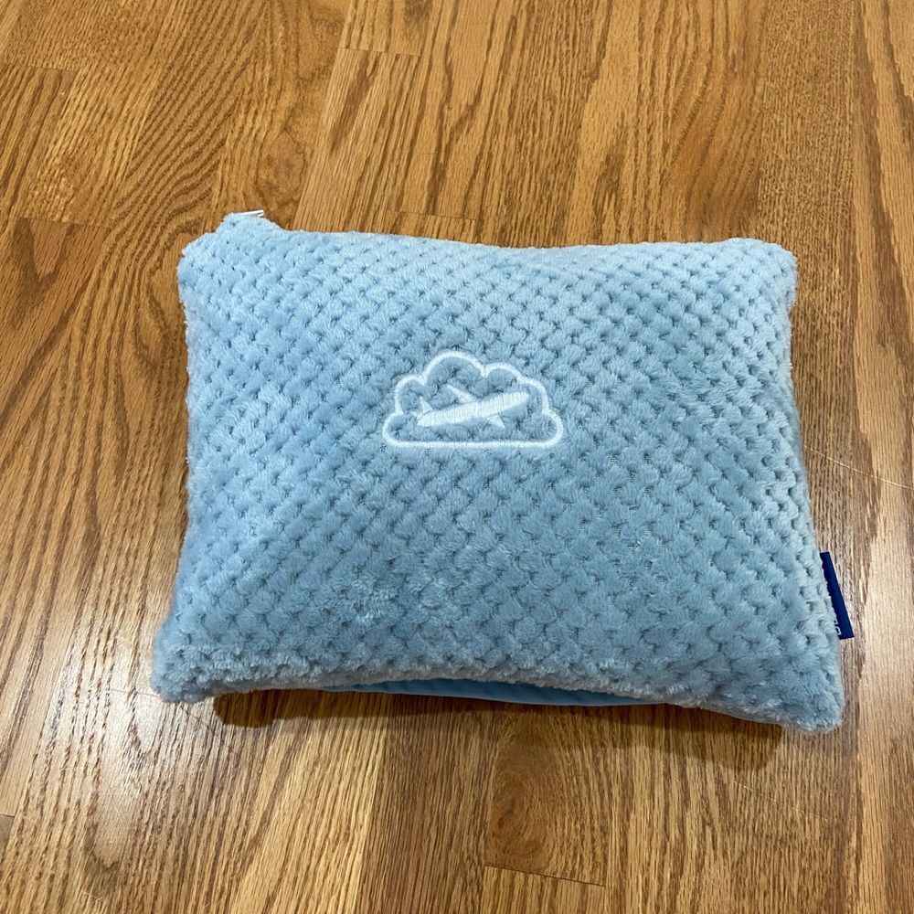 Bedelite Plush Light Blue Travel Pillow with blanket folded inside - NEW